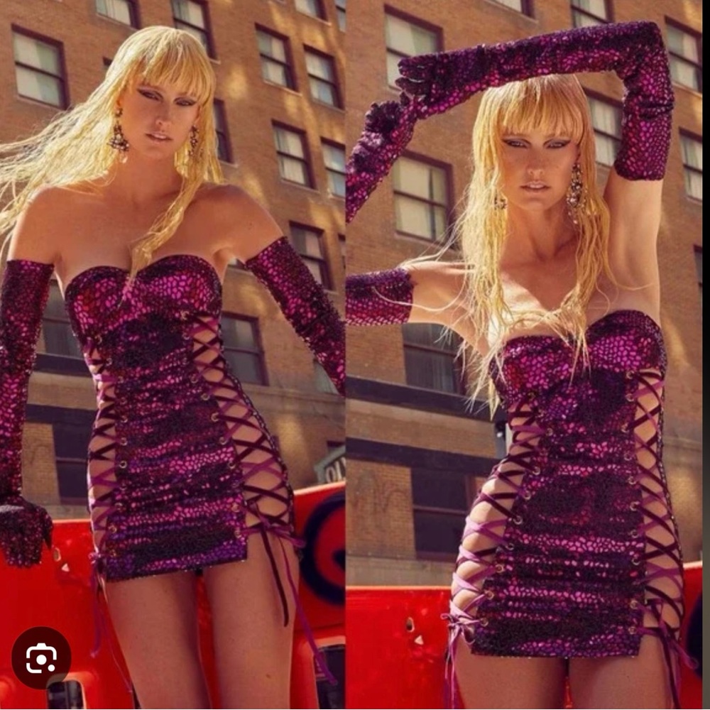 Bronx and Banco Lace Up Mini Dress With Gloves